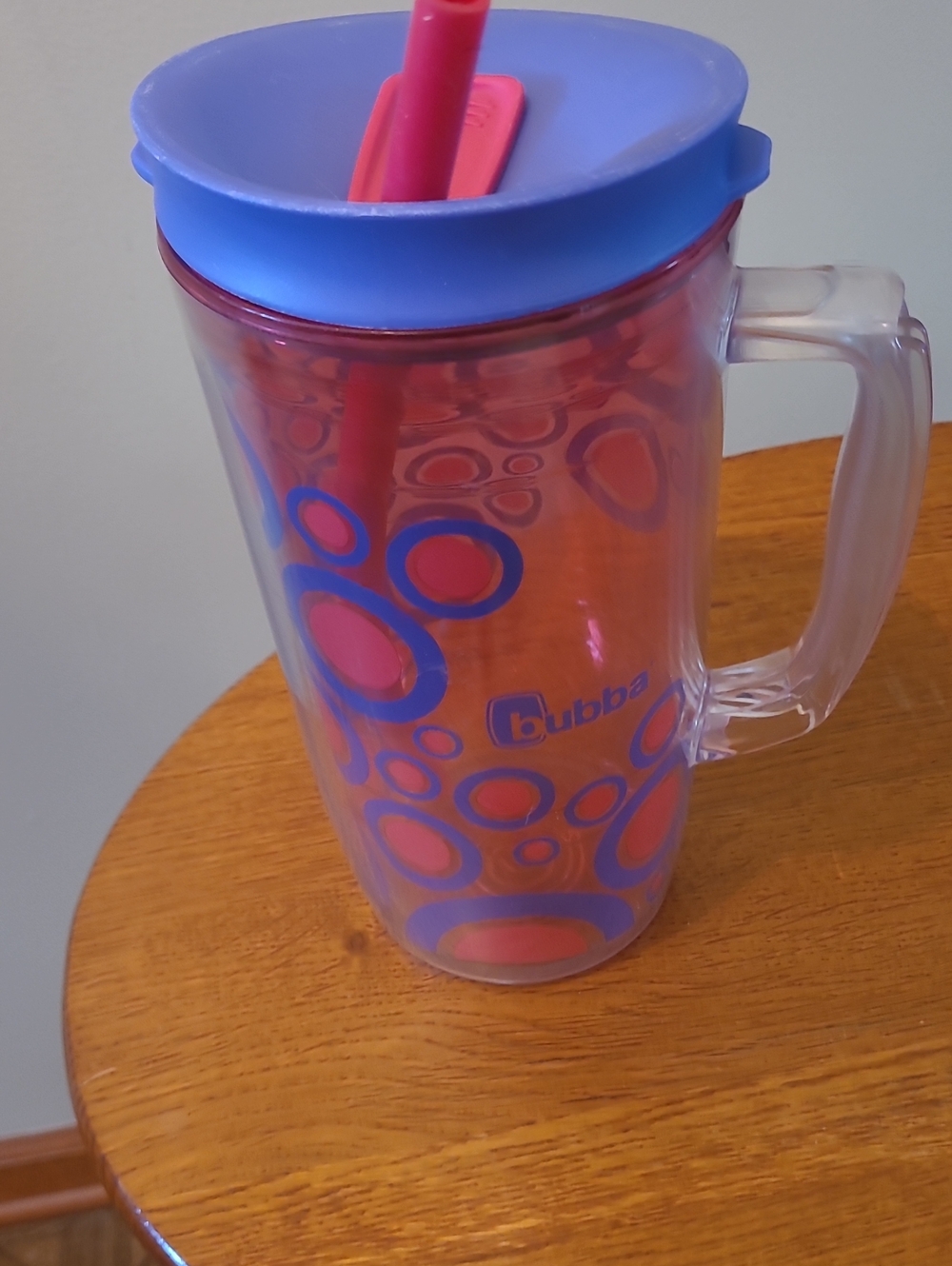 Pink & Blue Double-Wall Travel Mug with Straw